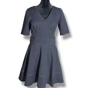 Banana Republic Black with Black Piping Short Sleeve V-neck Flared Mini Dress